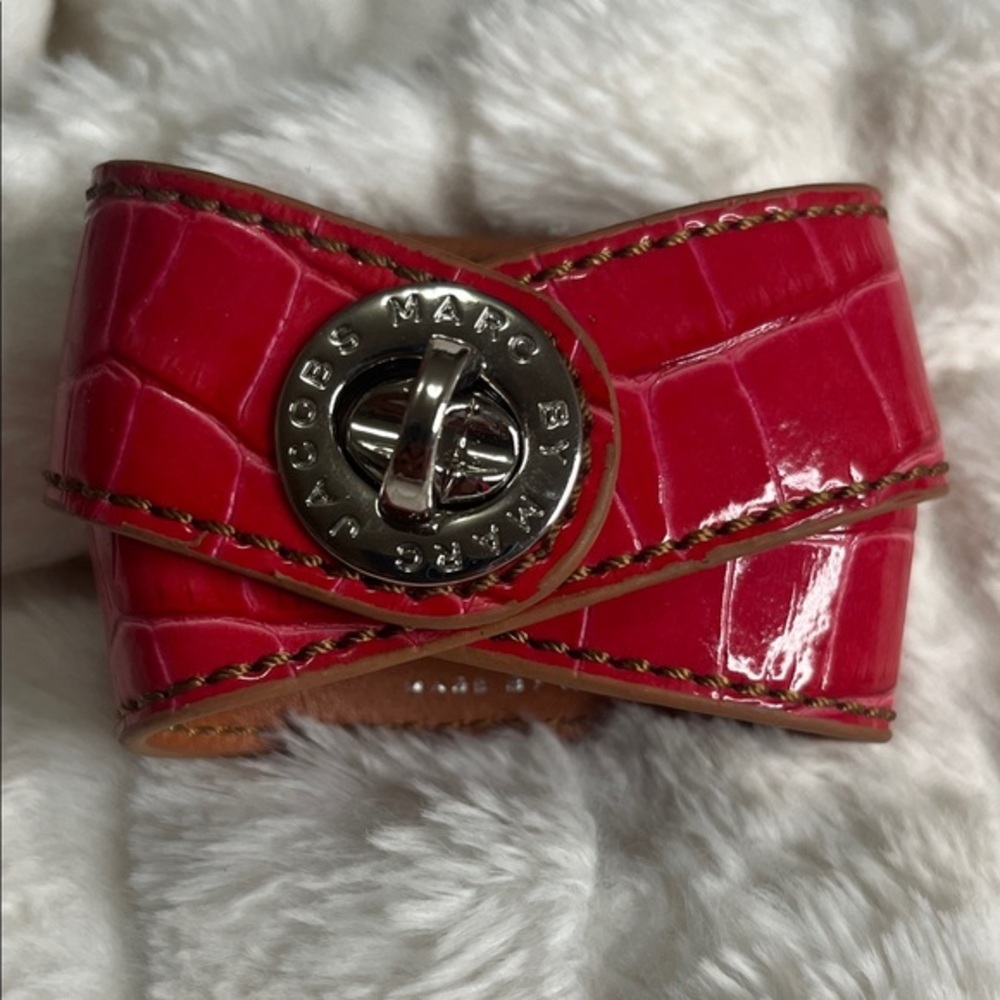 Marc Jacobs Red Croc-Embossed Leather Bracelet